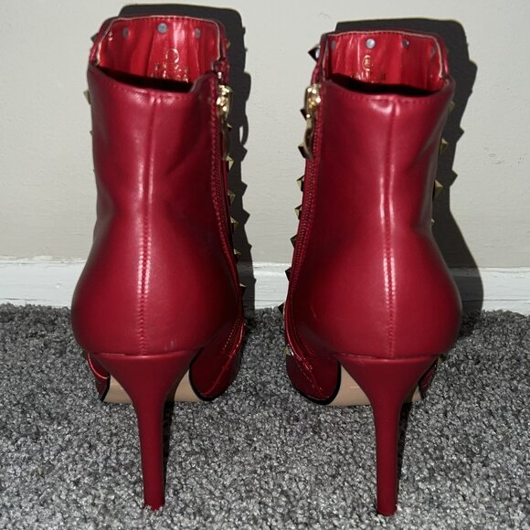 Nicole Miller Red Studded Leather Ankle Boots Women's Size 8.5 - Picture 4 of 10